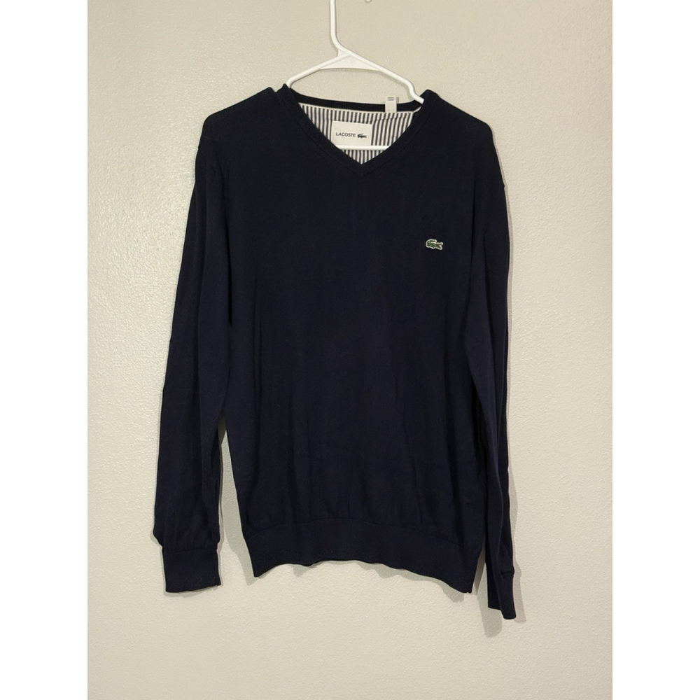Lacoste Navy Blue V Neck Sweater Men’s XL Crocodile Logo